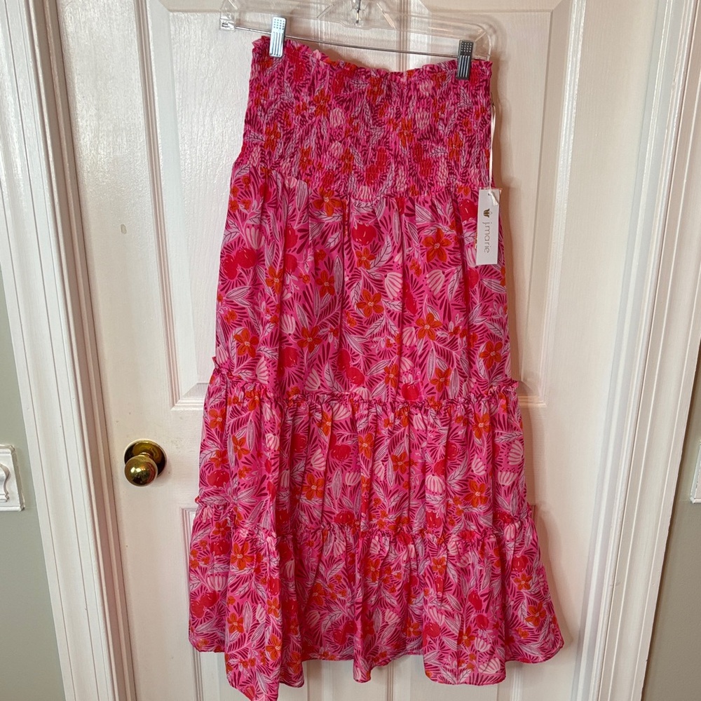 J Marie Vibrant Pink Floral Maxi Skirt